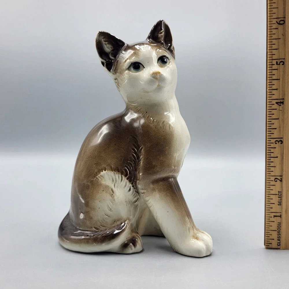 Vtg Mid Century Nippon Yoko Boeki Brown Ceramic Kitty Cat MCM Made in Japan